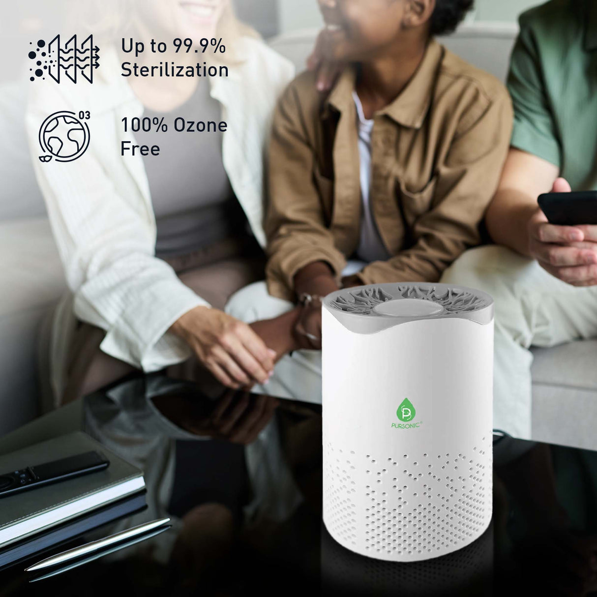 Pursonic Air Purifier with 6-Pack Premium Essential Oils Collection