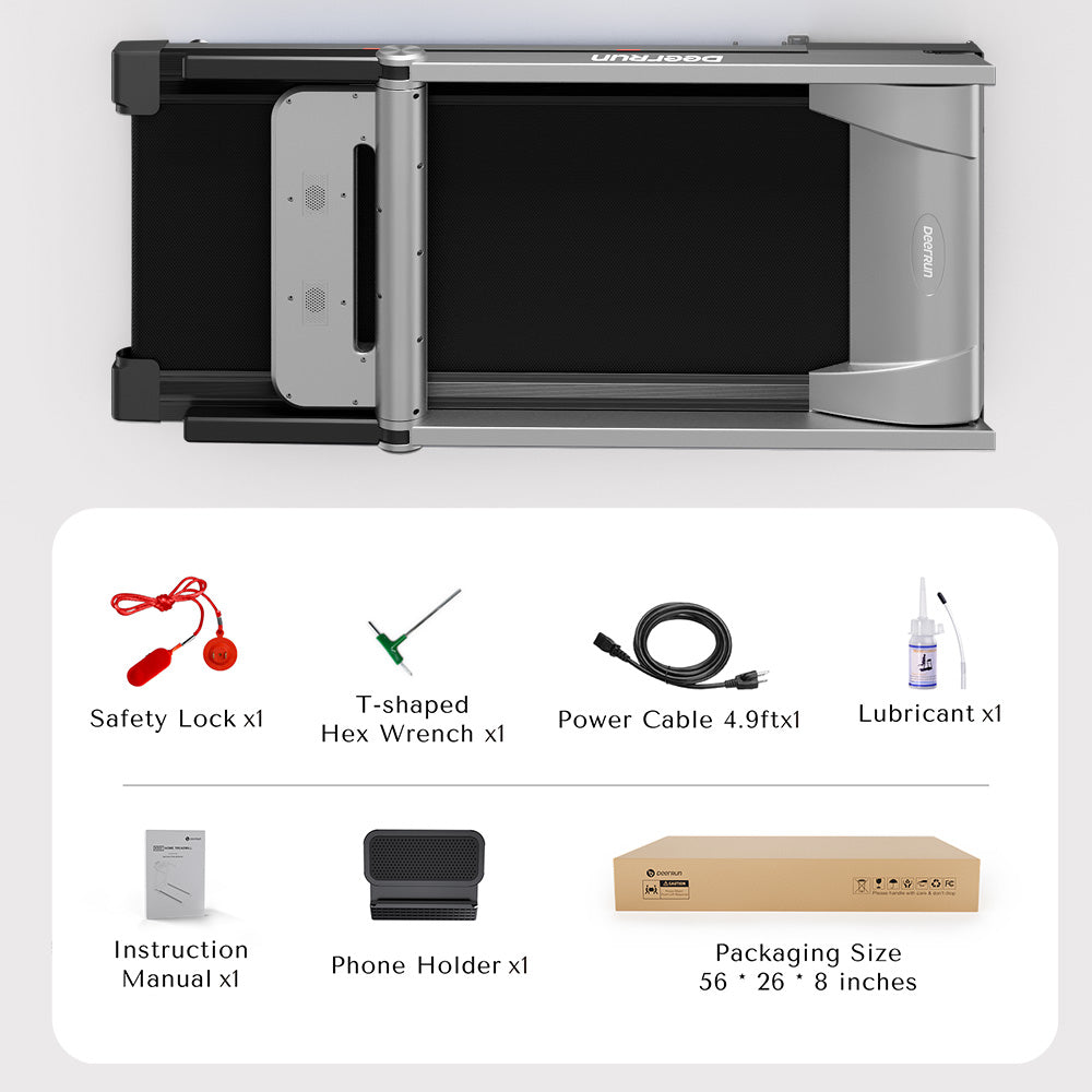 DeerRun A1 Pro Move+ 6% Incline Foldable Treadmill——2025 Upgraded Chip & NFC Support | 350Lbs, 10mph Silver