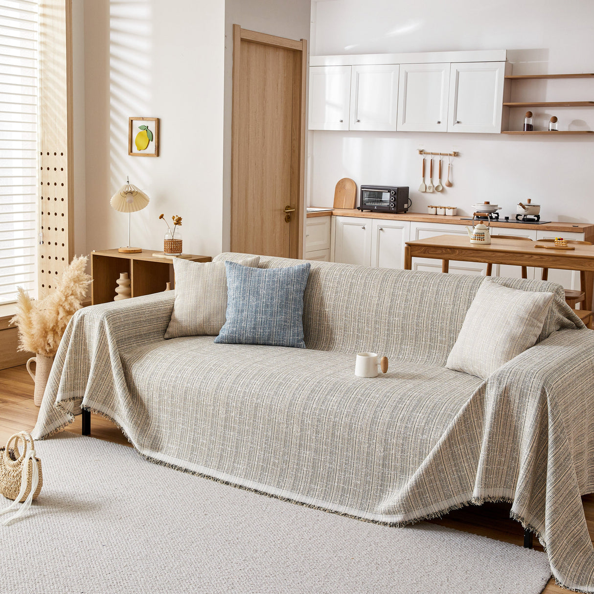 Couch Cover Blanket Couch Covers for Most Shape Sofas Washable Durable Sofa Throw Cover with Tassels