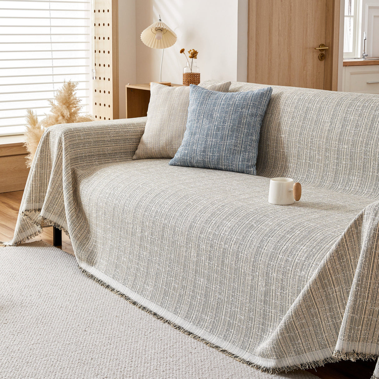 Couch Cover Blanket Couch Covers for Most Shape Sofas Washable Durable Sofa Throw Cover with Tassels