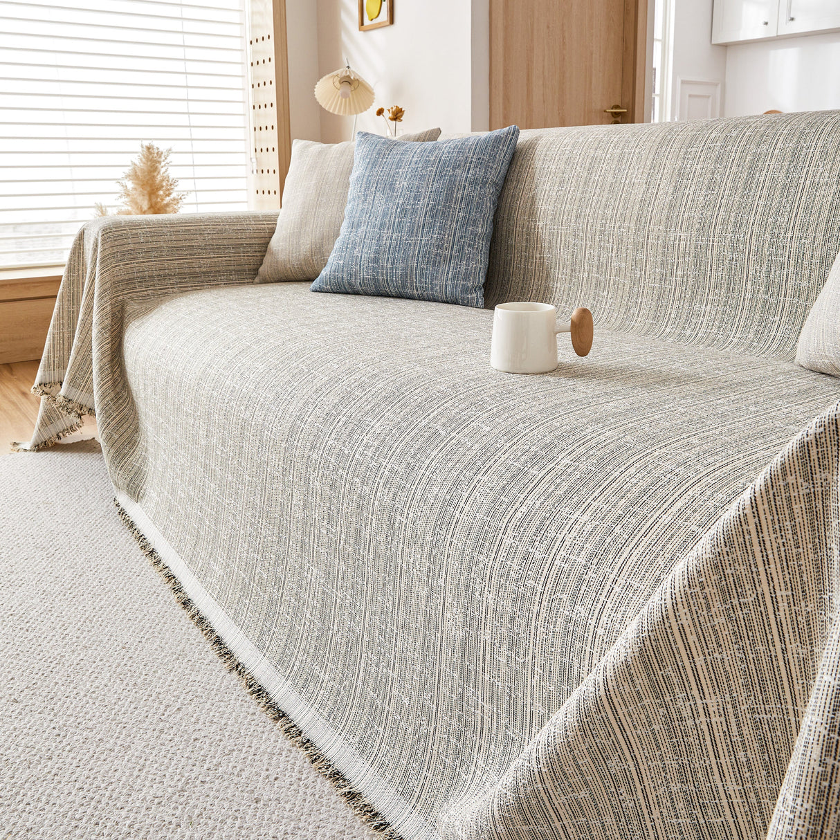 Couch Cover Blanket Couch Covers for Most Shape Sofas Washable Durable Sofa Throw Cover with Tassels