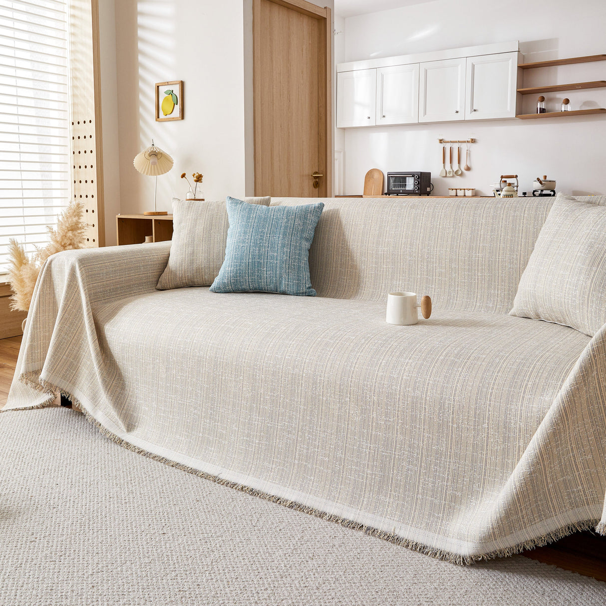 Couch Cover Blanket Couch Covers for Most Shape Sofas Washable Durable Sofa Throw Cover with Tassels