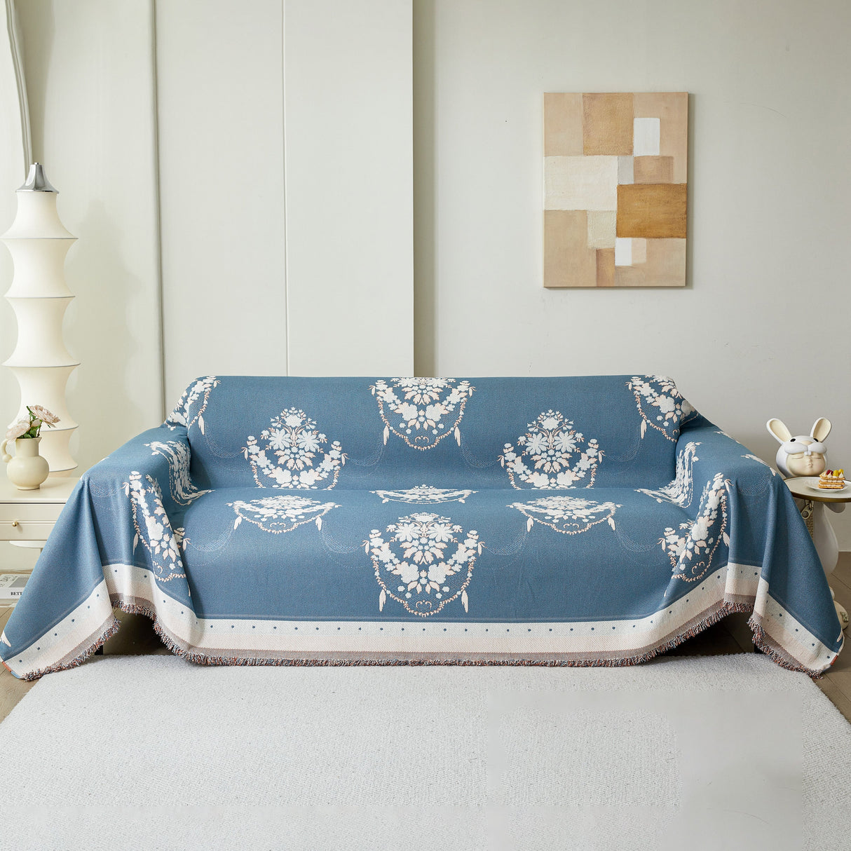 Charming French Country Floral Basket Sofa Throw Cover Rustic Farmhouse-Style Couch Cover Blankets