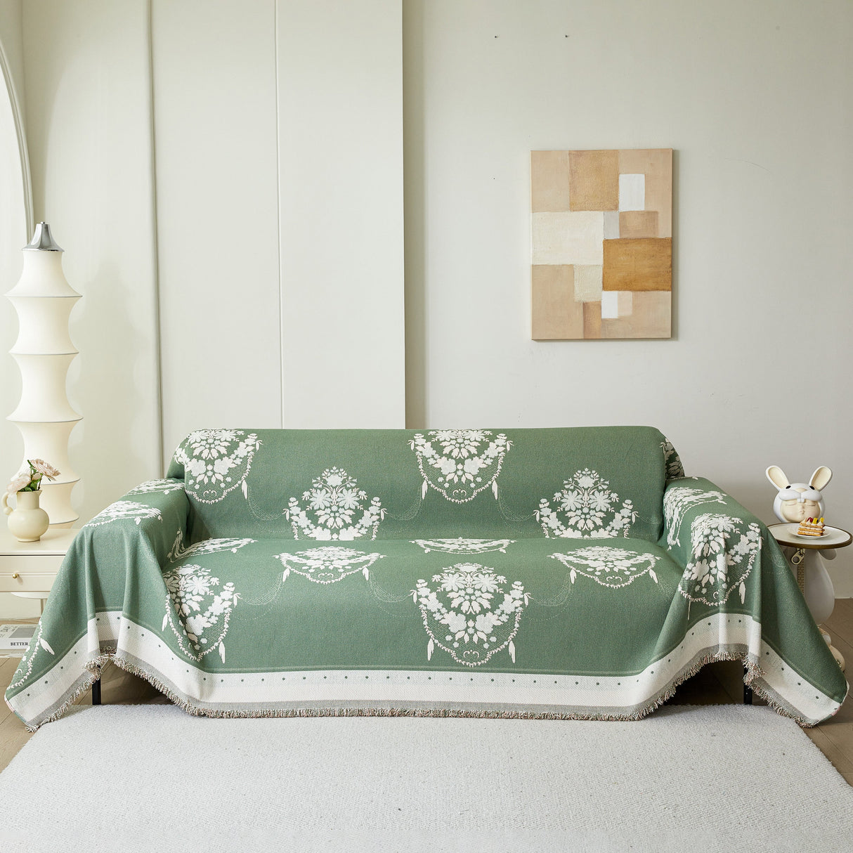 Charming French Country Floral Basket Sofa Throw Cover Rustic Farmhouse-Style Couch Cover Blankets