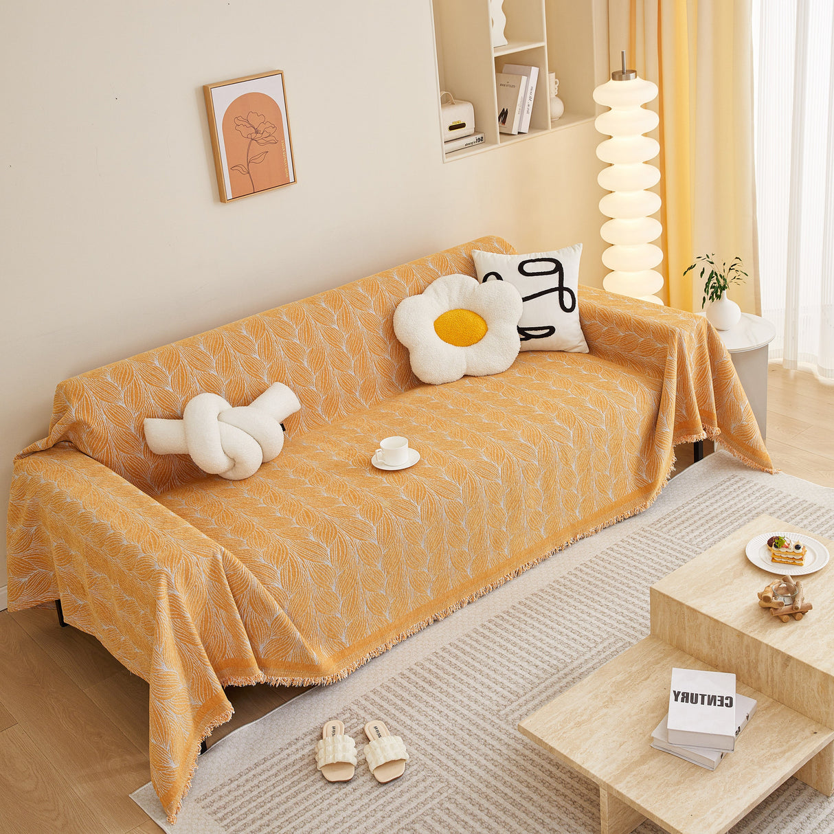 Leaf Universal Furniture Protector Chenille Couch Cover, Large Couch Cover Blanket for Couch Sofa