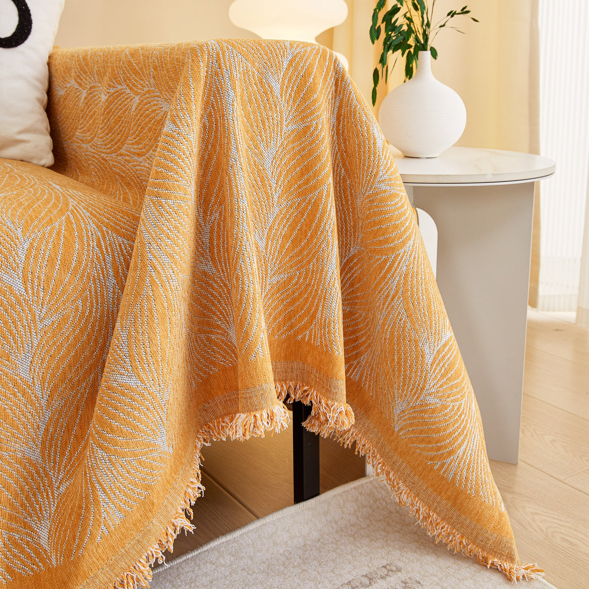 Leaf Universal Furniture Protector Chenille Couch Cover, Large Couch Cover Blanket for Couch Sofa