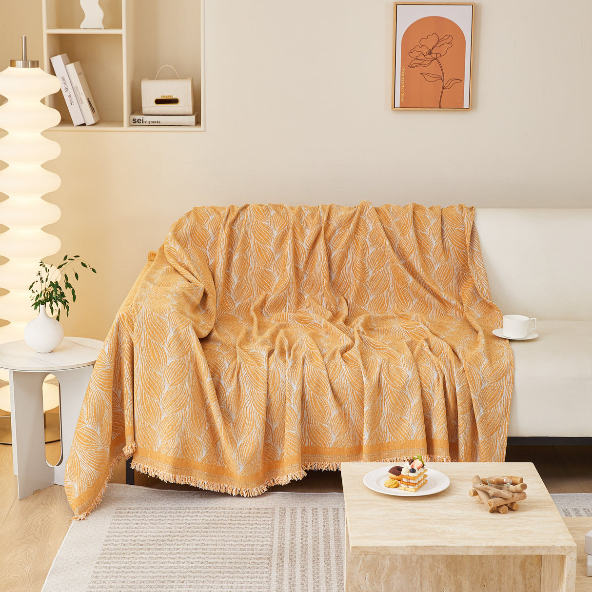 Leaf Universal Furniture Protector Chenille Couch Cover, Large Couch Cover Blanket for Couch Sofa