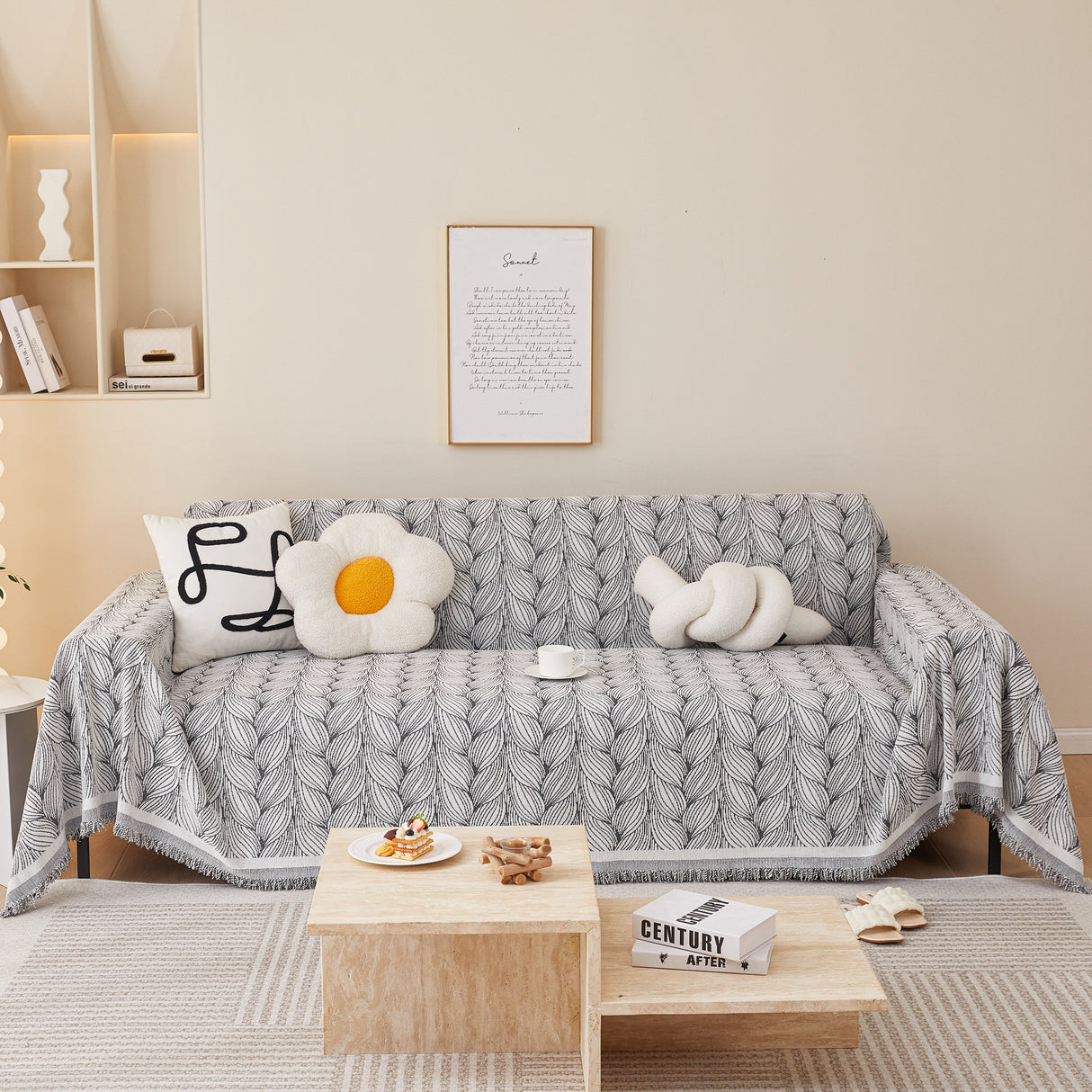 Leaf Universal Furniture Protector Chenille Couch Cover, Large Couch Cover Blanket for Couch Sofa