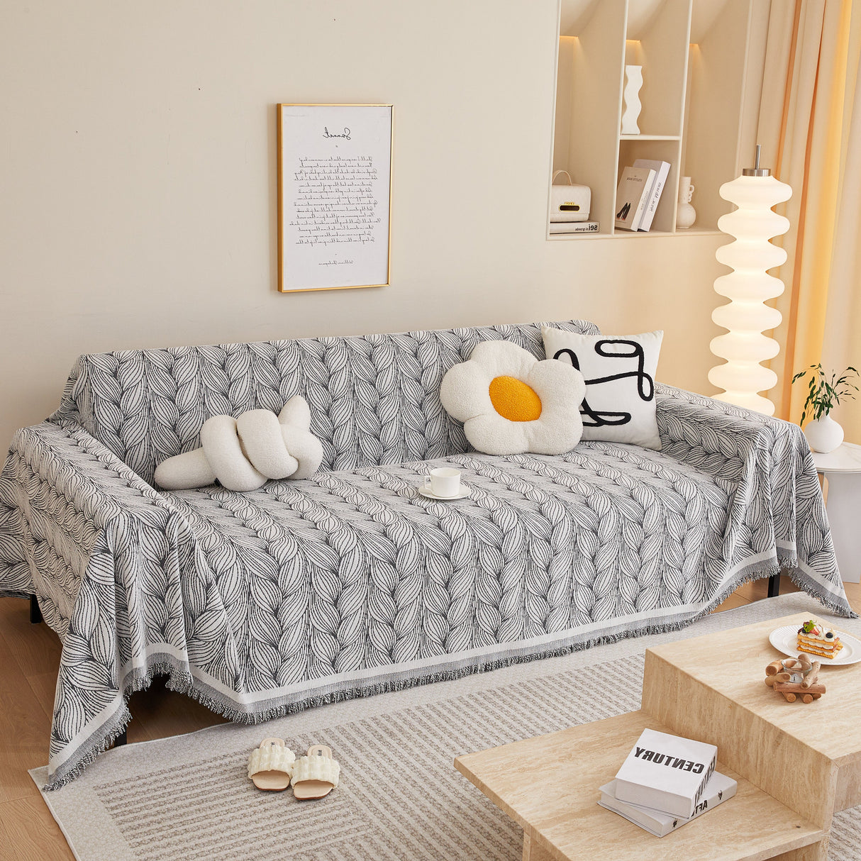 Leaf Universal Furniture Protector Chenille Couch Cover, Large Couch Cover Blanket for Couch Sofa