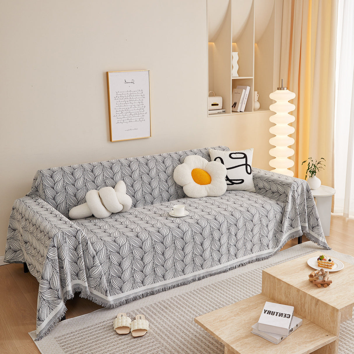 Leaf Universal Furniture Protector Chenille Couch Cover, Large Couch Cover Blanket for Couch Sofa