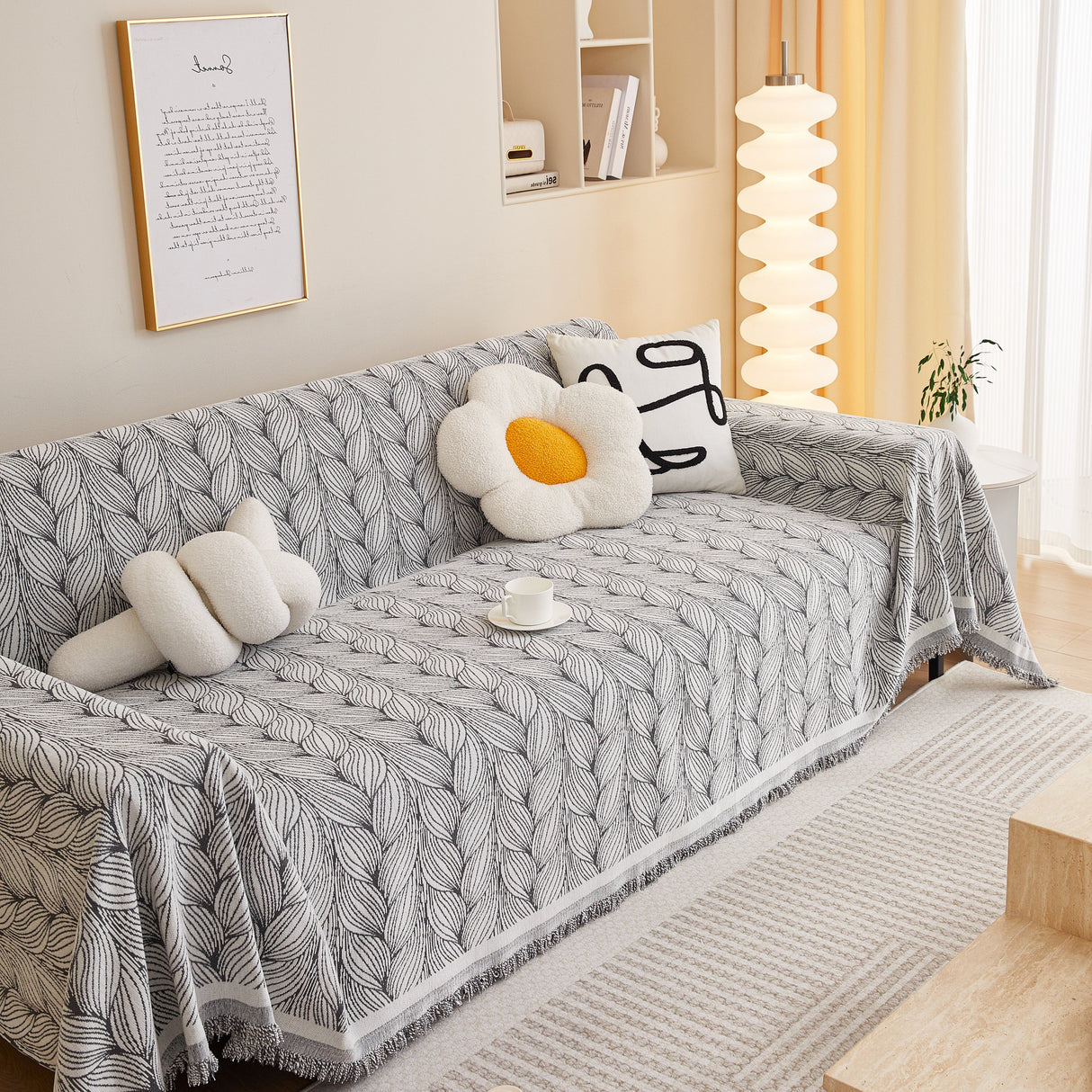 Leaf Universal Furniture Protector Chenille Couch Cover, Large Couch Cover Blanket for Couch Sofa