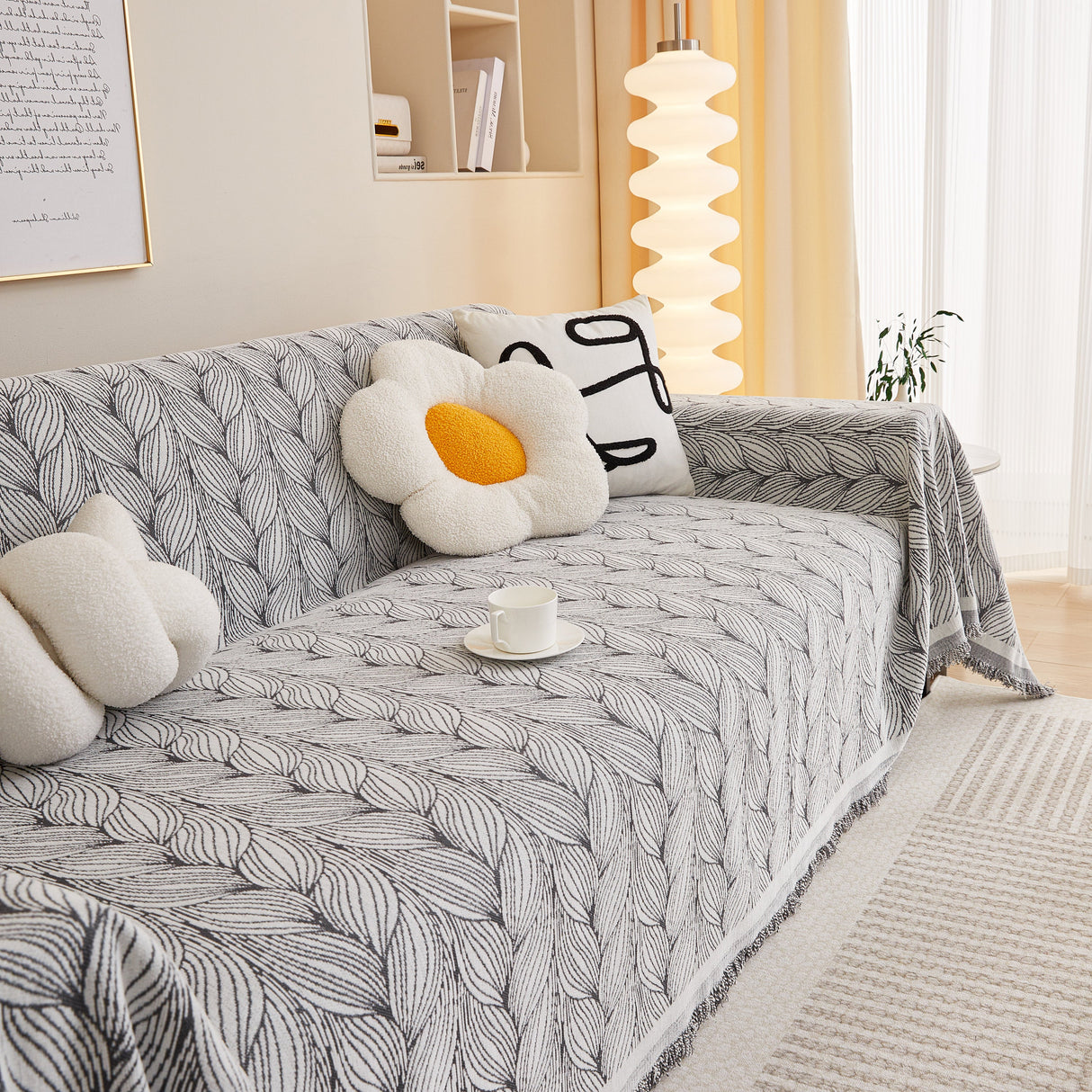 Leaf Universal Furniture Protector Chenille Couch Cover, Large Couch Cover Blanket for Couch Sofa