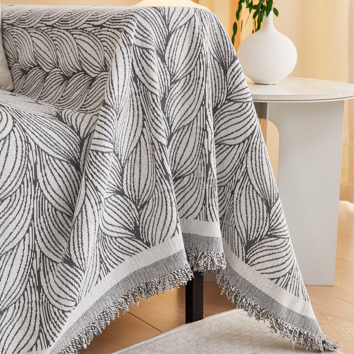 Leaf Universal Furniture Protector Chenille Couch Cover, Large Couch Cover Blanket for Couch Sofa