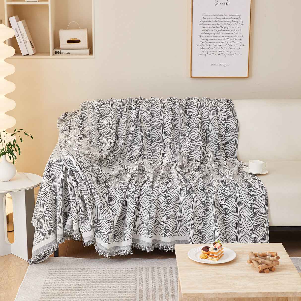 Leaf Universal Furniture Protector Chenille Couch Cover, Large Couch Cover Blanket for Couch Sofa