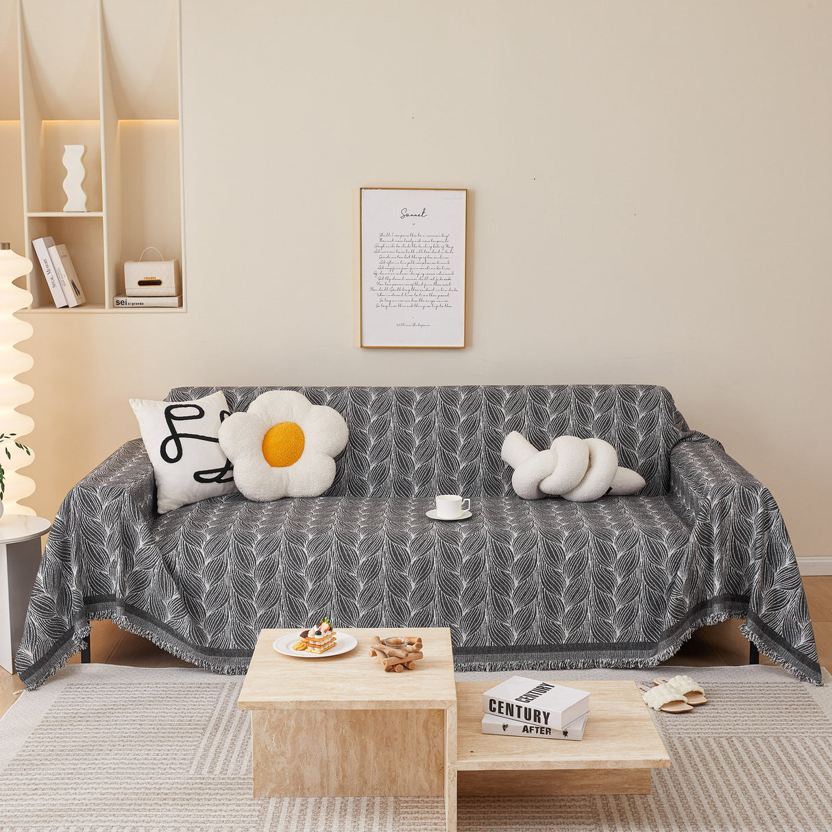 Leaf Universal Furniture Protector Chenille Couch Cover, Large Couch Cover Blanket for Couch Sofa