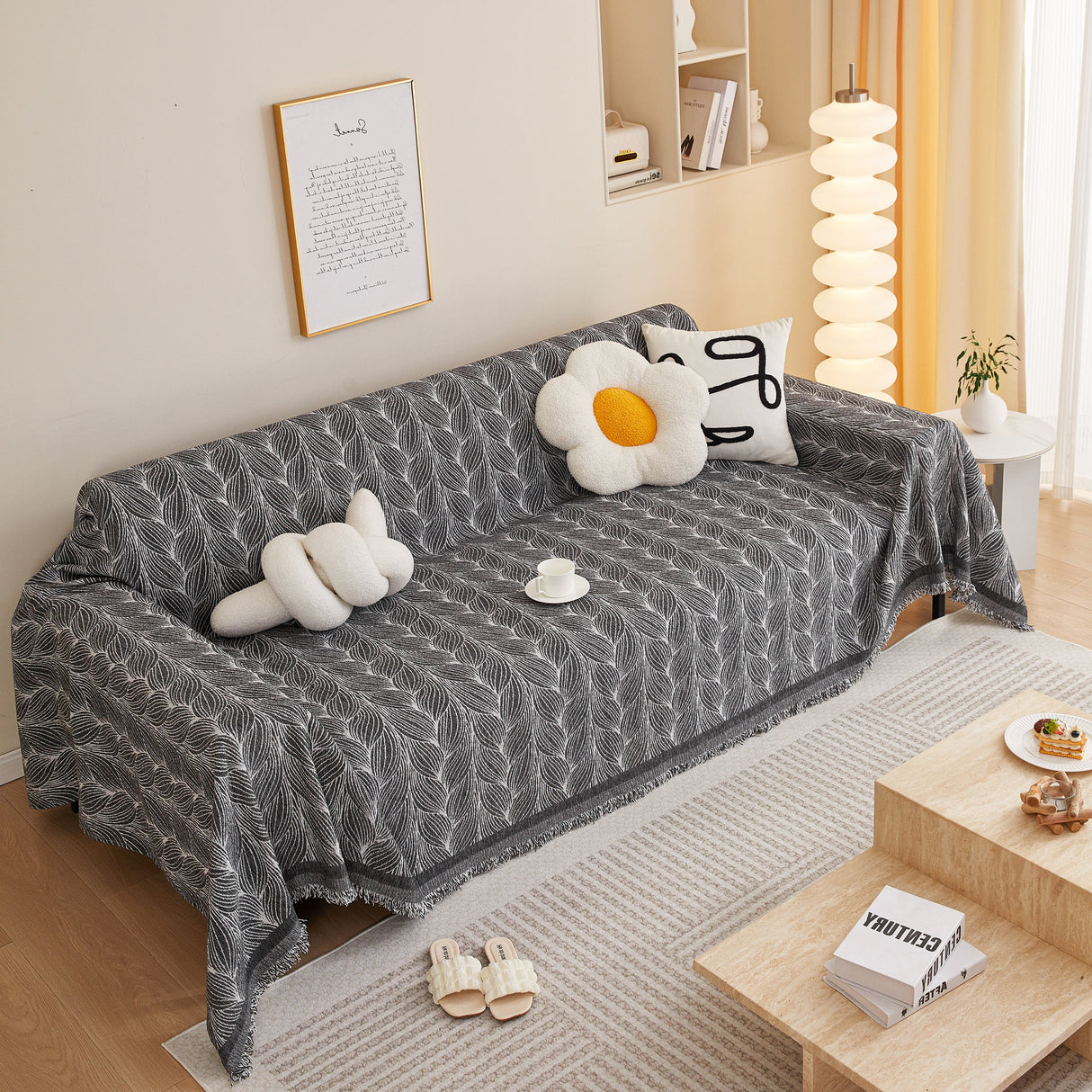 Leaf Universal Furniture Protector Chenille Couch Cover, Large Couch Cover Blanket for Couch Sofa