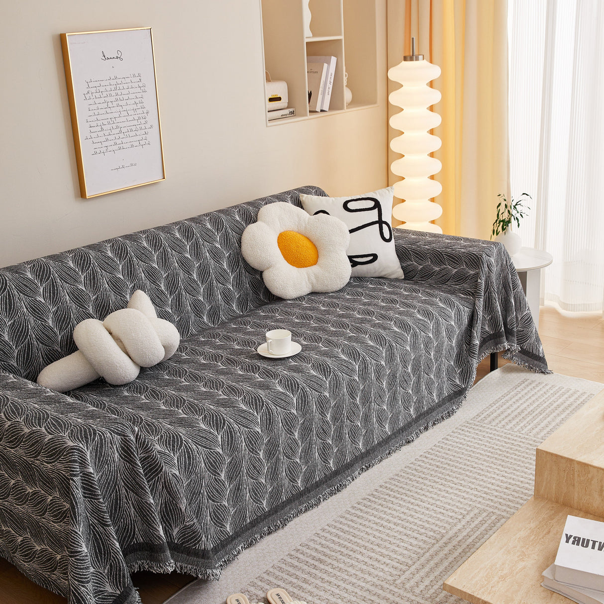 Leaf Universal Furniture Protector Chenille Couch Cover, Large Couch Cover Blanket for Couch Sofa