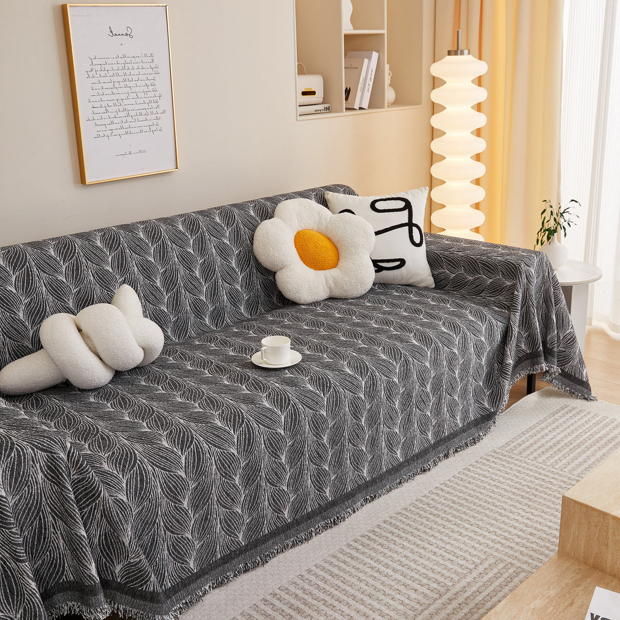 Leaf Universal Furniture Protector Chenille Couch Cover, Large Couch Cover Blanket for Couch Sofa