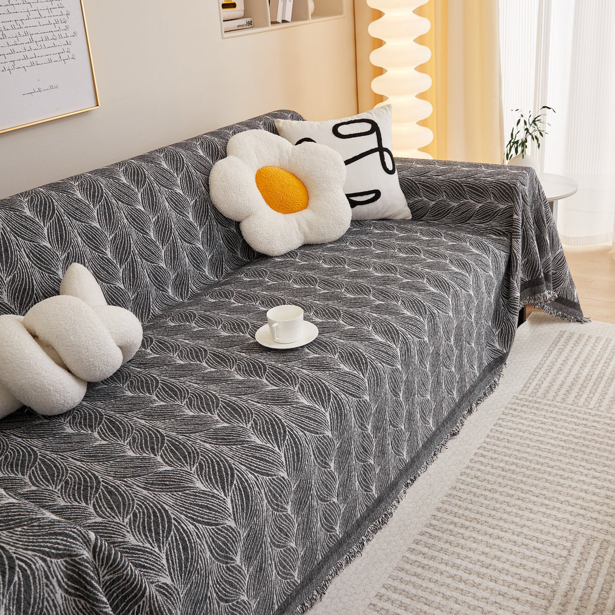 Leaf Universal Furniture Protector Chenille Couch Cover, Large Couch Cover Blanket for Couch Sofa