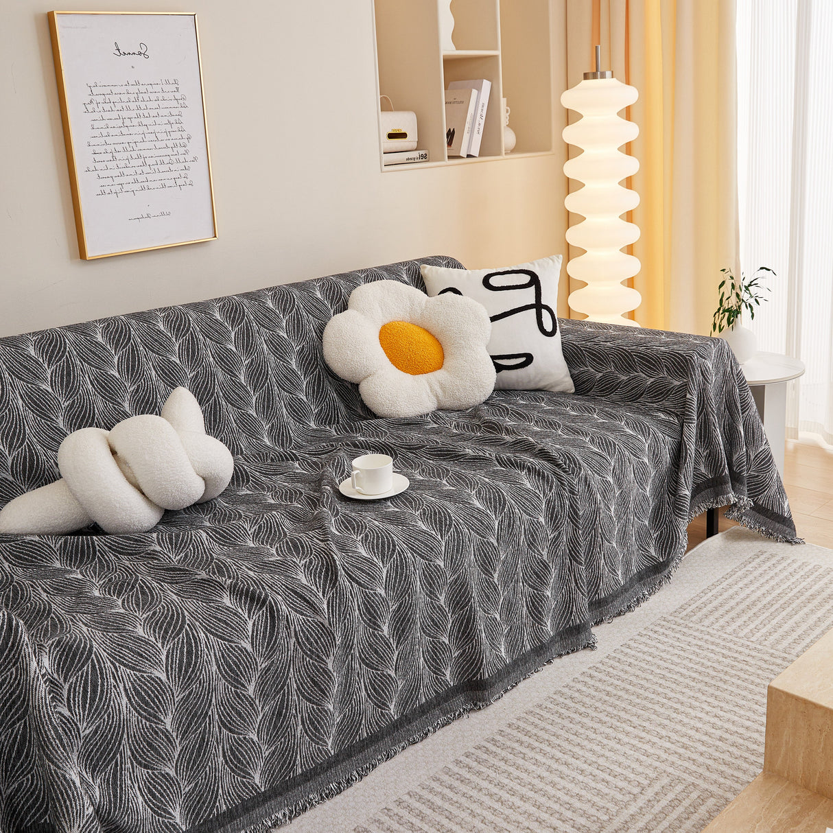 Leaf Universal Furniture Protector Chenille Couch Cover, Large Couch Cover Blanket for Couch Sofa