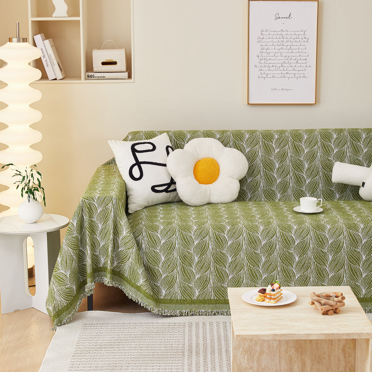 Leaf Universal Furniture Protector Chenille Couch Cover, Large Couch Cover Blanket for Couch Sofa