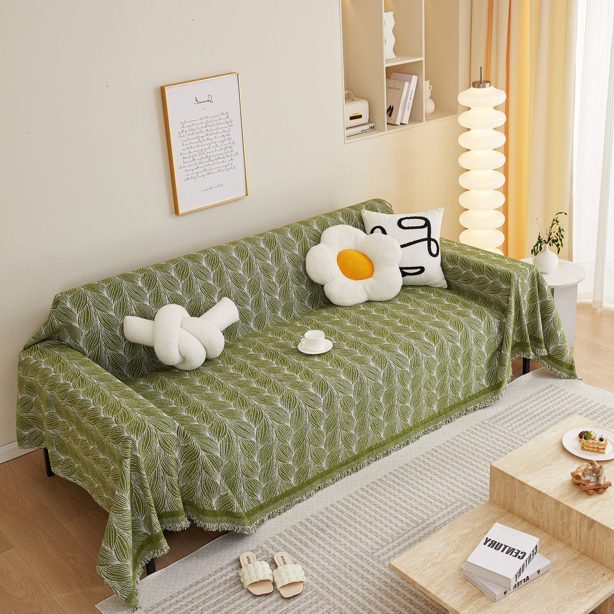 Leaf Universal Furniture Protector Chenille Couch Cover, Large Couch Cover Blanket for Couch Sofa