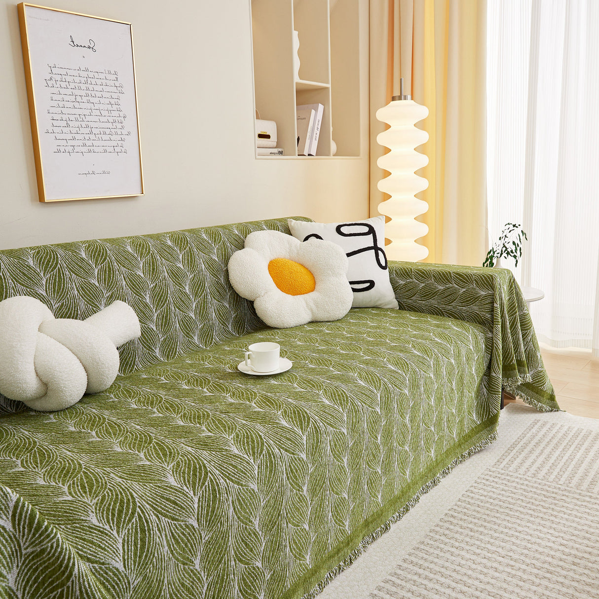 Leaf Universal Furniture Protector Chenille Couch Cover, Large Couch Cover Blanket for Couch Sofa