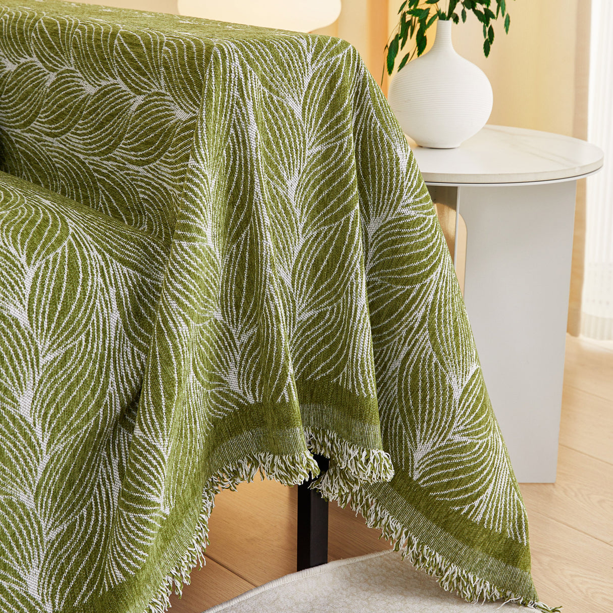 Leaf Universal Furniture Protector Chenille Couch Cover, Large Couch Cover Blanket for Couch Sofa