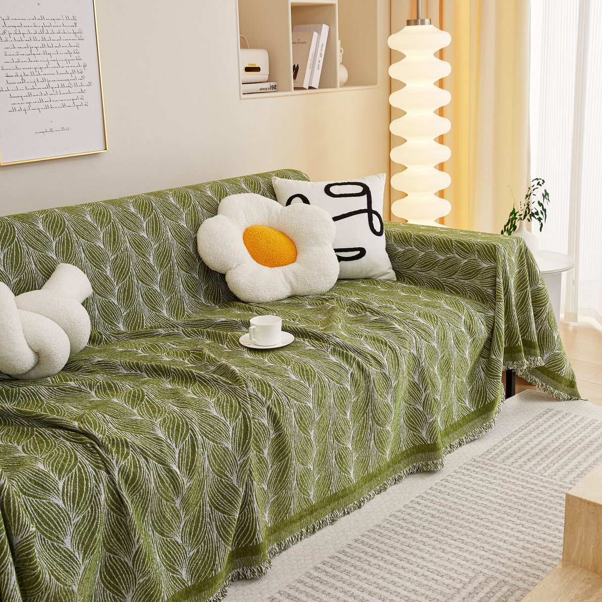 Leaf Universal Furniture Protector Chenille Couch Cover, Large Couch Cover Blanket for Couch Sofa