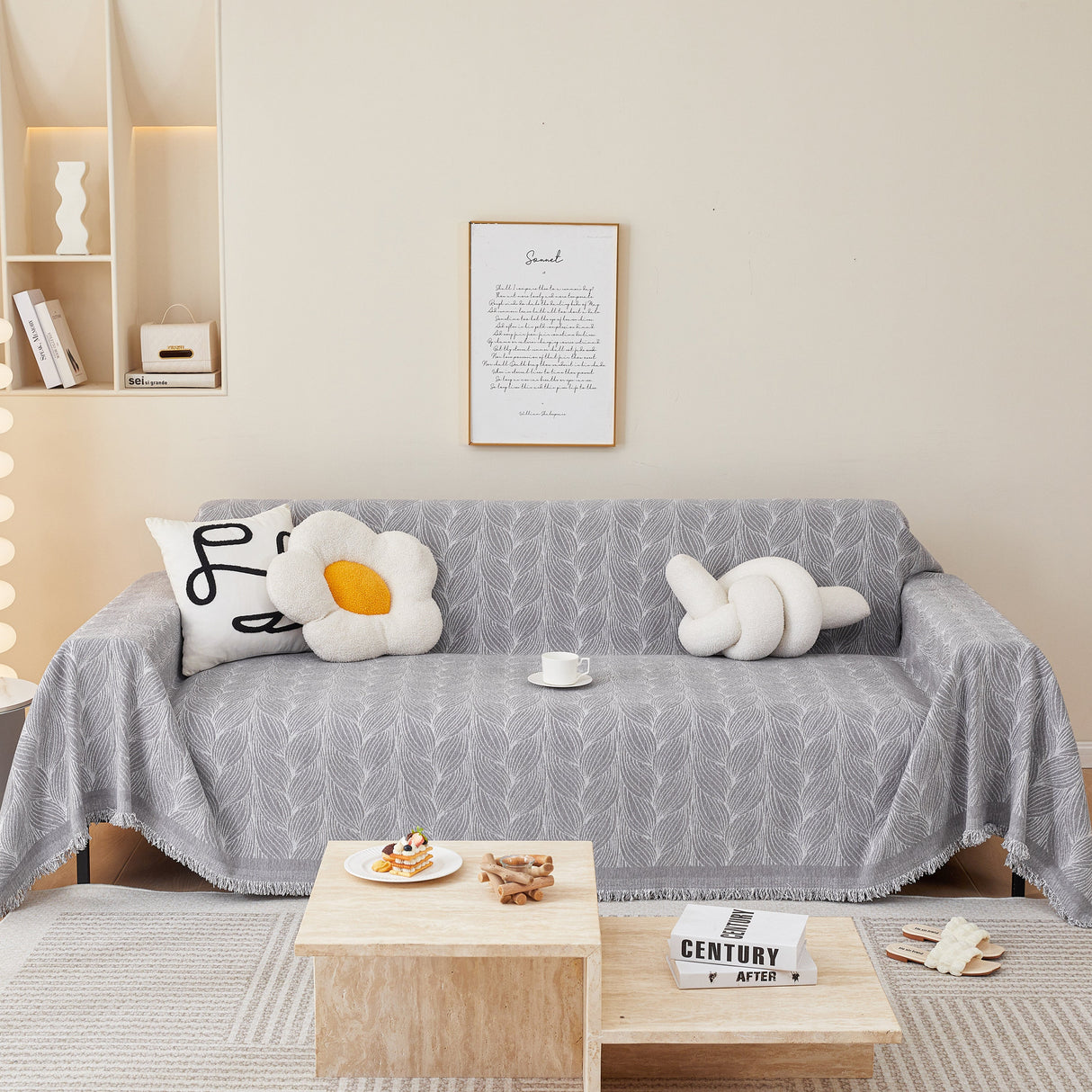 Leaf Universal Furniture Protector Chenille Couch Cover, Large Couch Cover Blanket for Couch Sofa