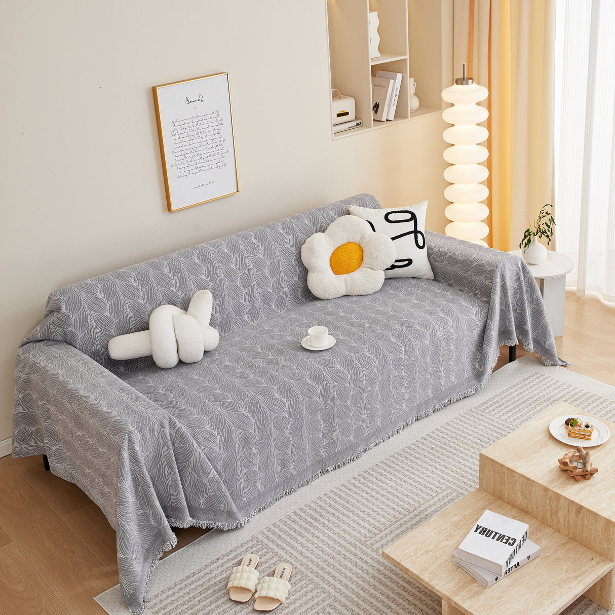 Leaf Universal Furniture Protector Chenille Couch Cover, Large Couch Cover Blanket for Couch Sofa