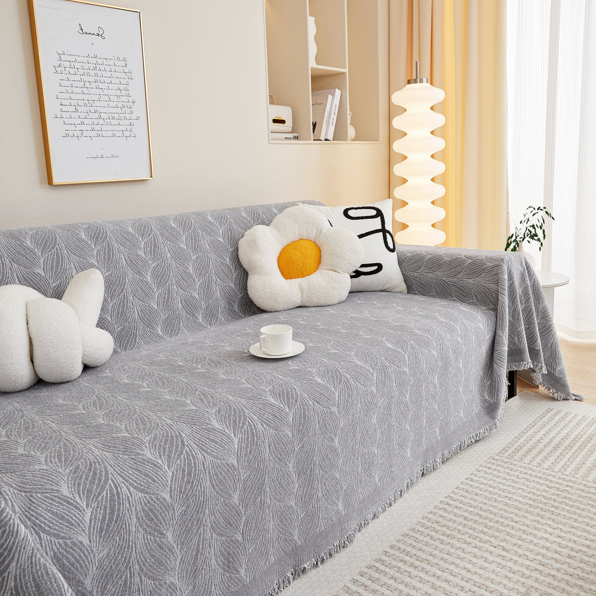 Leaf Universal Furniture Protector Chenille Couch Cover, Large Couch Cover Blanket for Couch Sofa