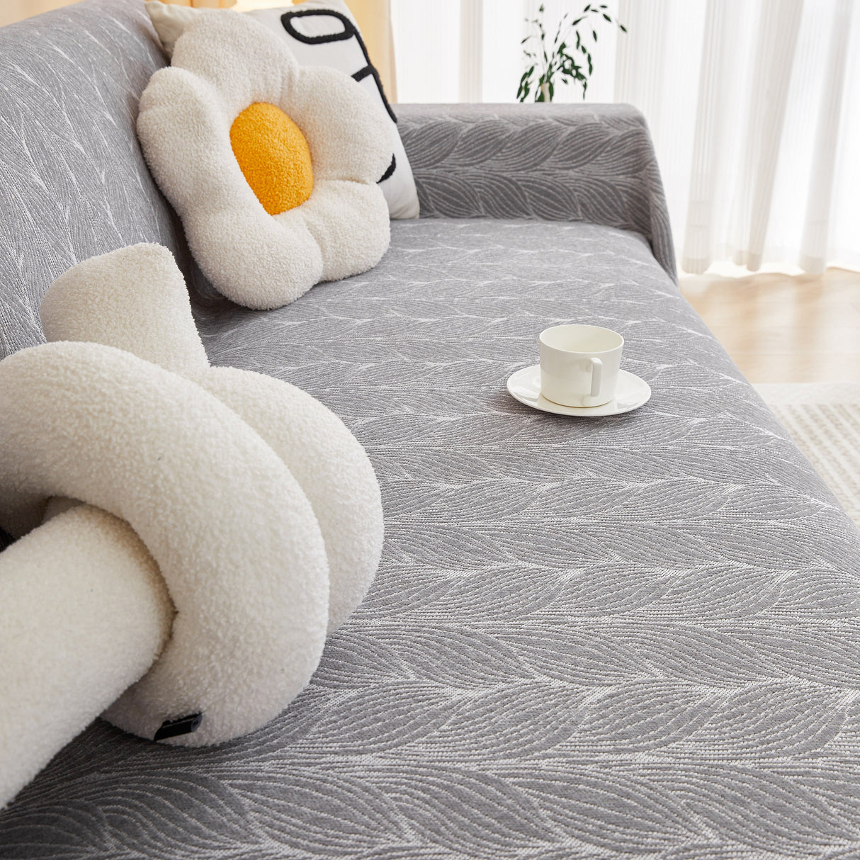 Leaf Universal Furniture Protector Chenille Couch Cover, Large Couch Cover Blanket for Couch Sofa