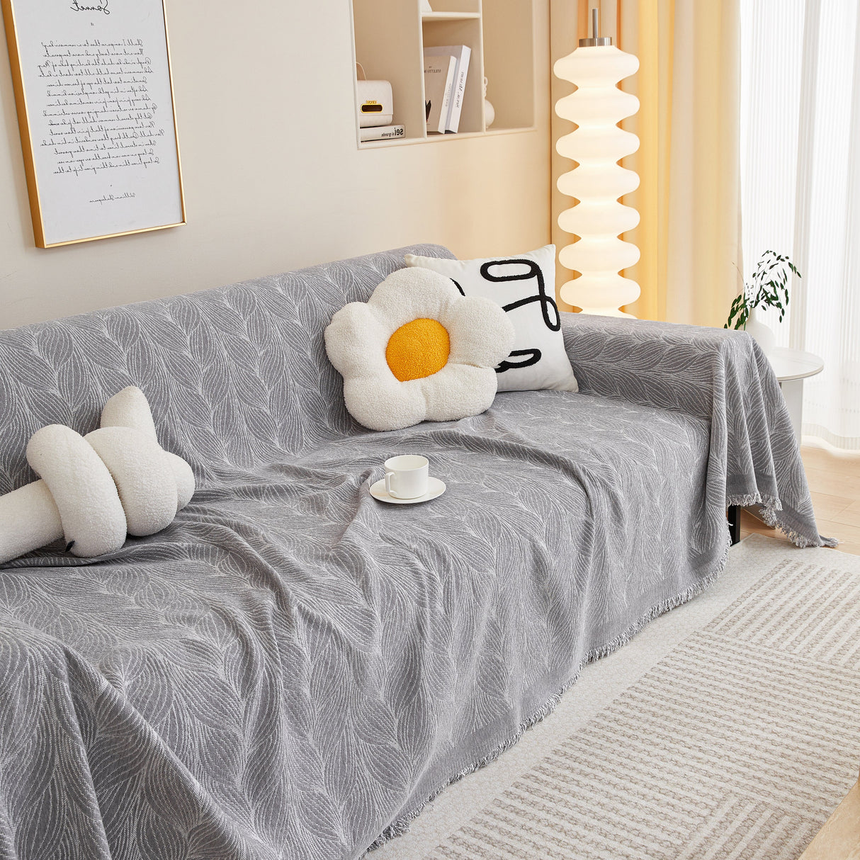 Leaf Universal Furniture Protector Chenille Couch Cover, Large Couch Cover Blanket for Couch Sofa