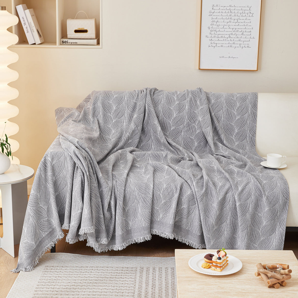 Leaf Universal Furniture Protector Chenille Couch Cover, Large Couch Cover Blanket for Couch Sofa