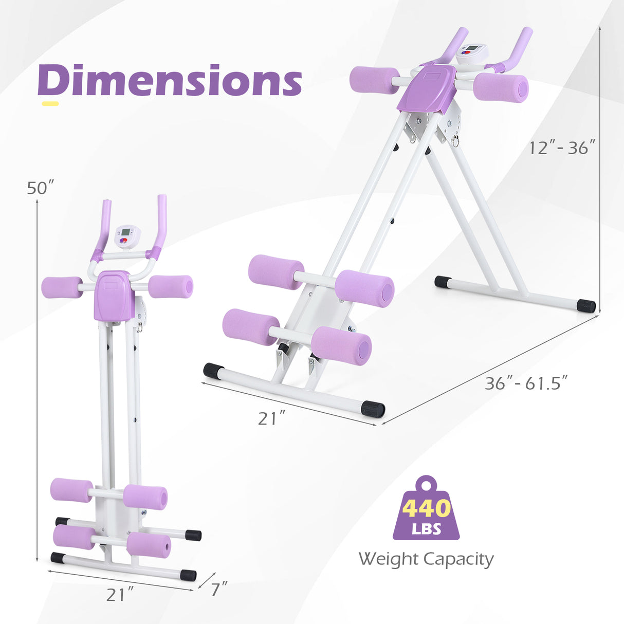 Ab Workout Equipment Foldable Abdominal Trainer Adjustable Ab Machine-White