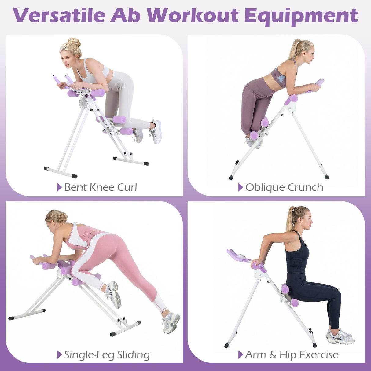Ab Workout Equipment Foldable Abdominal Trainer Adjustable Ab Machine-White