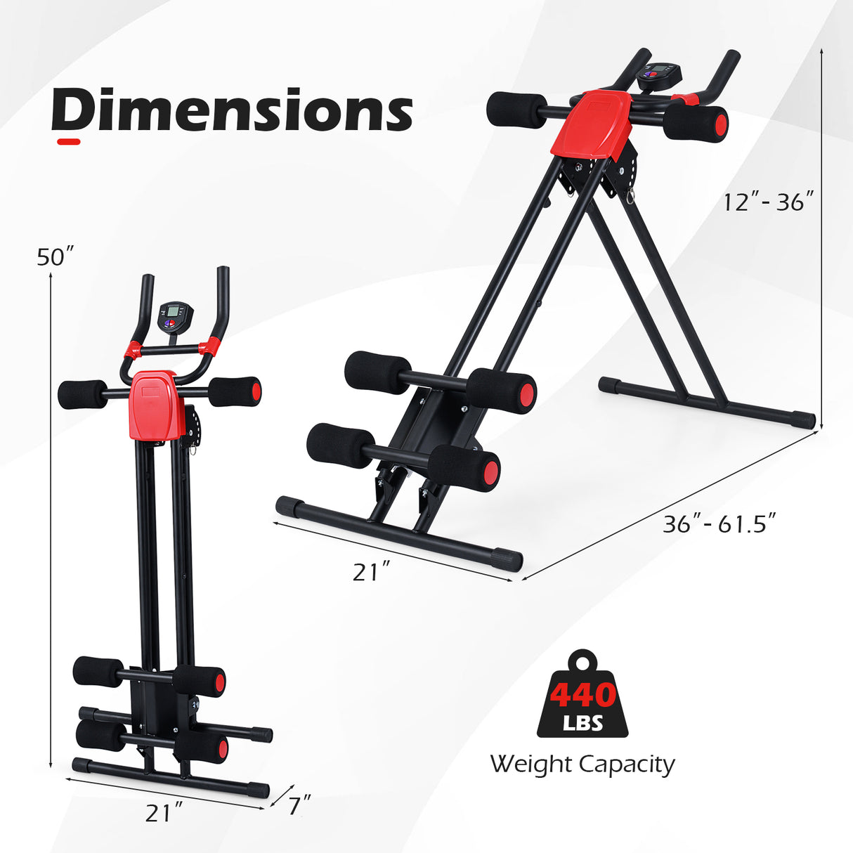 Ab Workout Equipment Foldable Abdominal Trainer Adjustable Ab Machine-Black