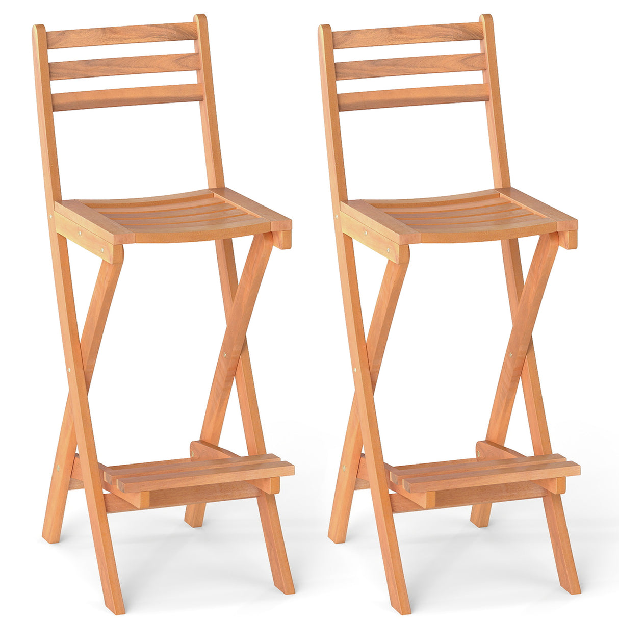 Acacia Wood Bar Height Chair with Backrest and Footrest for Backyard-Set of 2