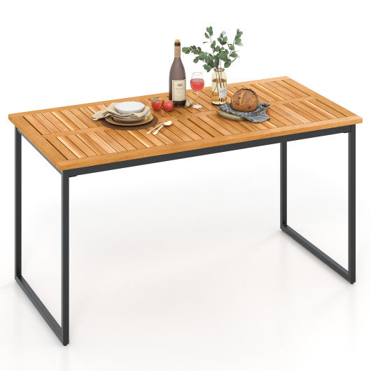 Acacia Wood Dining Table for 6 People with Slatted Tabletop and Umbrella Hole