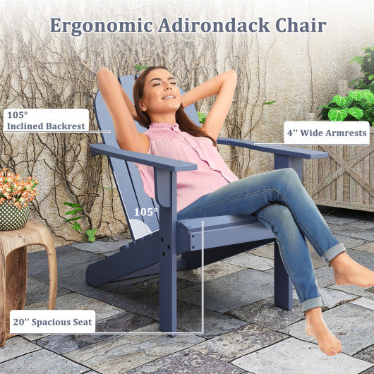 Acacia Wood Lounge Patio Adirondack Chair with Inclined Seat-Blue