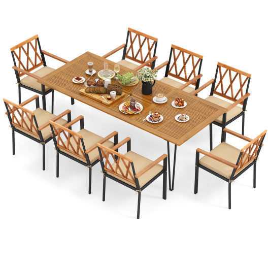 Acacia Wood Outdoor Furniture Set 9 Pieces Patio Dining Set with 8 Chairs