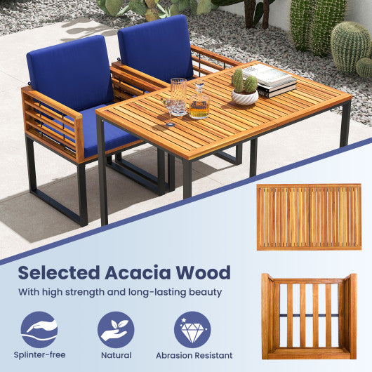 Acacia Wood Patio Dining Table with Metal Frame-Navy
