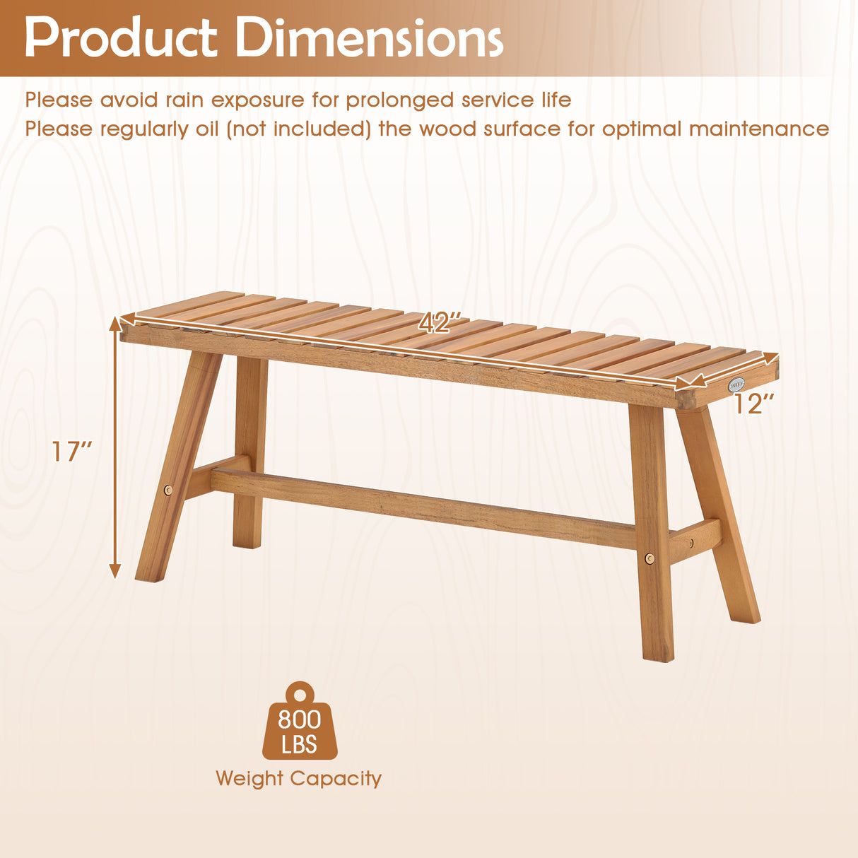 Acacia Wood Outdoor Garden Bench Set of 1/2 with Slatted Seat and 800 lbs Capacity-Set of 2