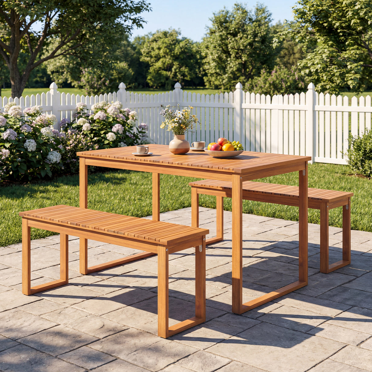 Acacia Wood Outdoor Garden Bench Set of 1/2 with Slatted Seat for Front Porch-Set of 1