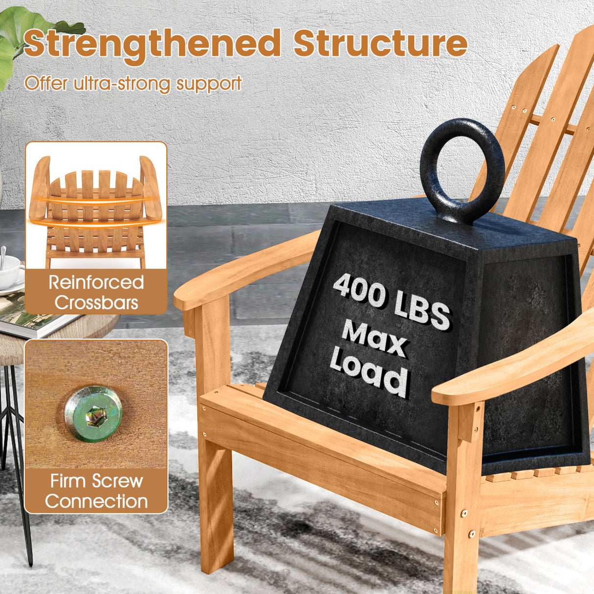Acacia Wood Outdoor Adirondack Chair with Ergonomic Design-Natural