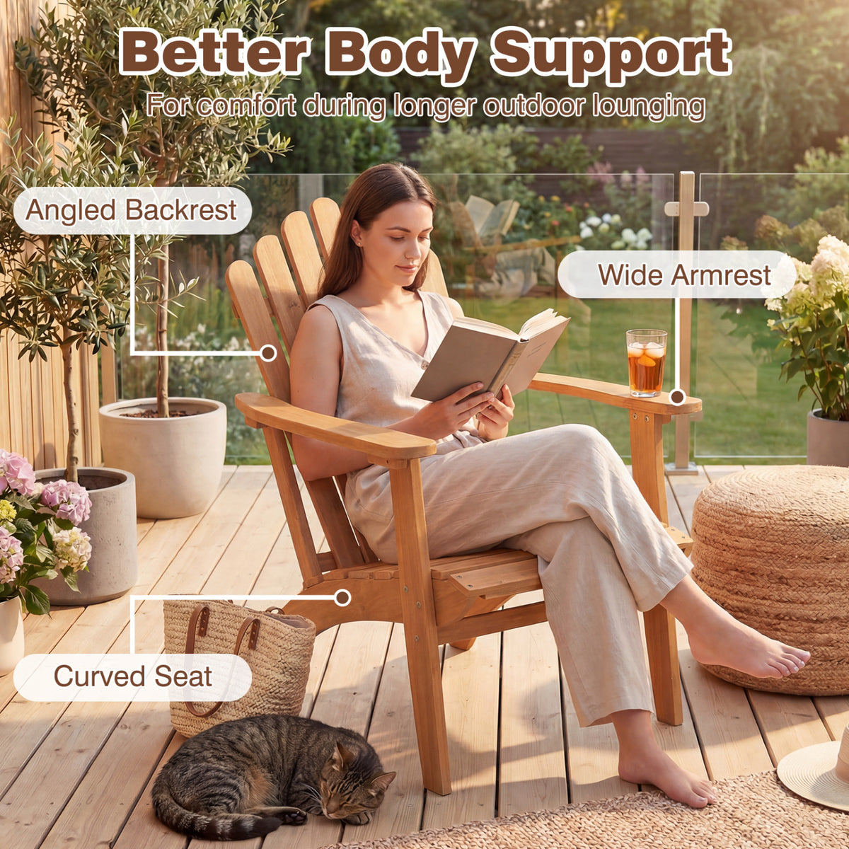 Acacia Wood Outdoor Patio Chair with 400 lbs Weight Capacity-Natural