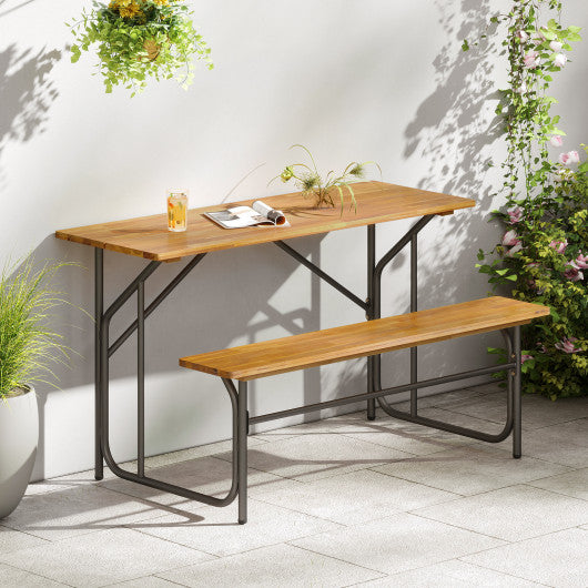 Acacia Wood Patio Table Bench for 2 People One-Side Picnic Table