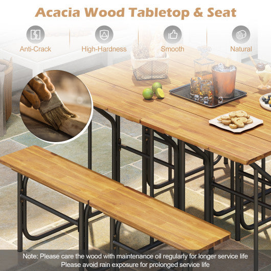 Acacia Wood Patio Table Bench for 2 People One-Side Picnic Table
