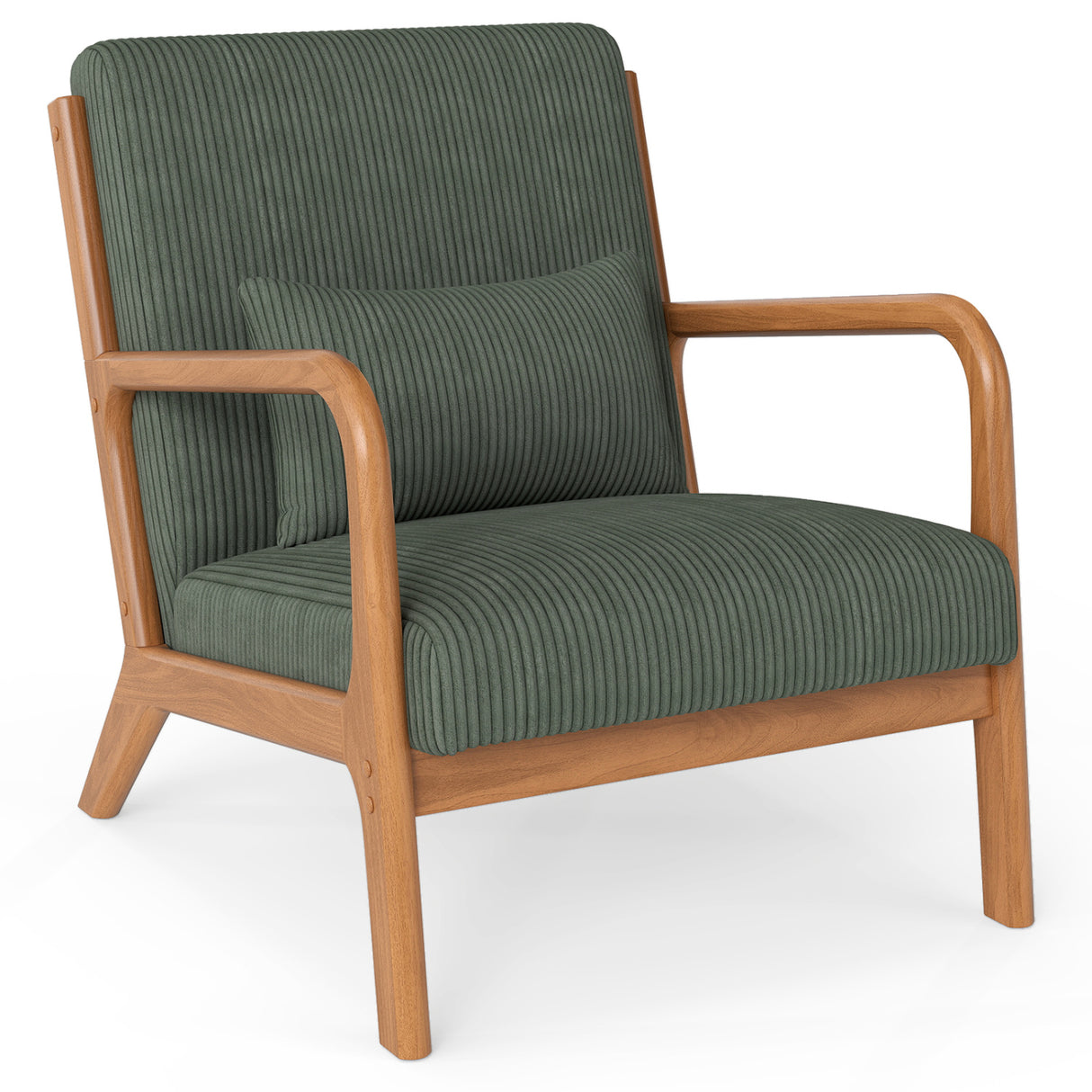Accent Chair Corduroy Upholstered Lounge Chair with Lumbar Pillow-Green